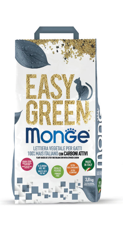 Monge Easy Green – котешка тоалетна 100% царевица с активен въглен 10 л