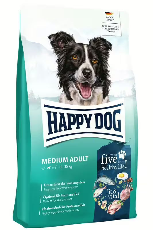 Храна за кучета Happy Dog Fit & Vital Medium Adult със сьомга, агнешко и птиче месо