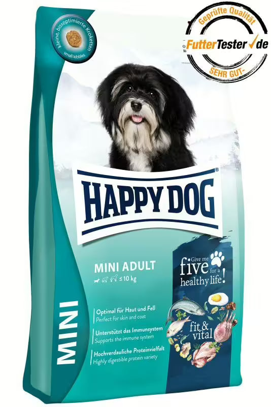 Храна за кучета Happy Dog Fit & Vital Mini Adult със сьомга, агнешко и пилешко
