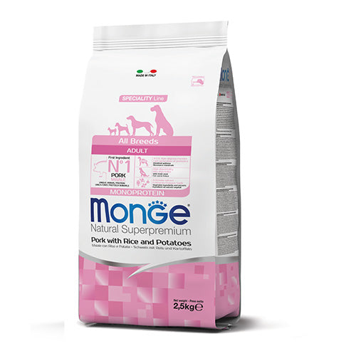 Monge Adult All Breeds със свинско, ориз и картофи – опаковка