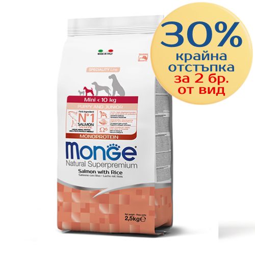 Monge Puppy Mini със сьомга и ориз – опаковка