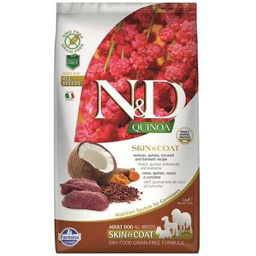 Храна за кучета с еленско месо киноа кокос и куркума N&D QUINOA SKIN & COAT