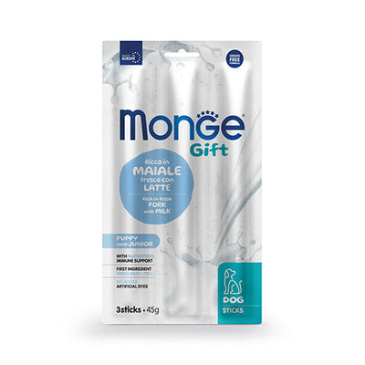 Monge Gift Puppy&Junior Sticks-с натурално свинско месо за подрастващи кученца-с мляко и нуклеотиди - снимка 1 от 3