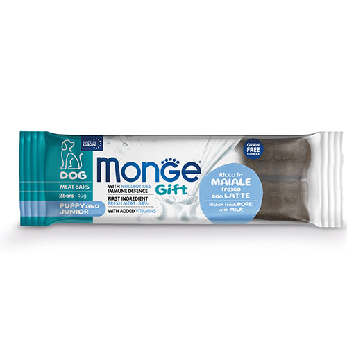 Monge Gift Meat Bars Puppy&Junior Dog- барчета от натурално свинско месо за подрастващи кученца-с мляко и нуклеотиди - снимка 1 от 3