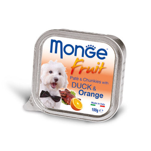 Пастет и хапки за кучета в зряла възраст Monge Fruit с патица&портокал - снимка 1 от 3
