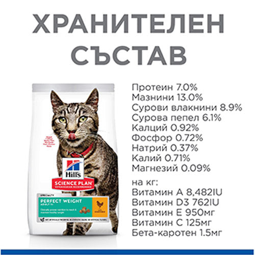 Пълноценна храна за котки Hill’s SP Perfect Weight Adult с пилешко - снимка 5 от 7