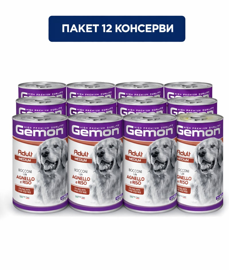 Консерва Gemon Adult Medium - хапки с агне и ориз за средни кучета (1.25 kg) - снимка 5 от 5