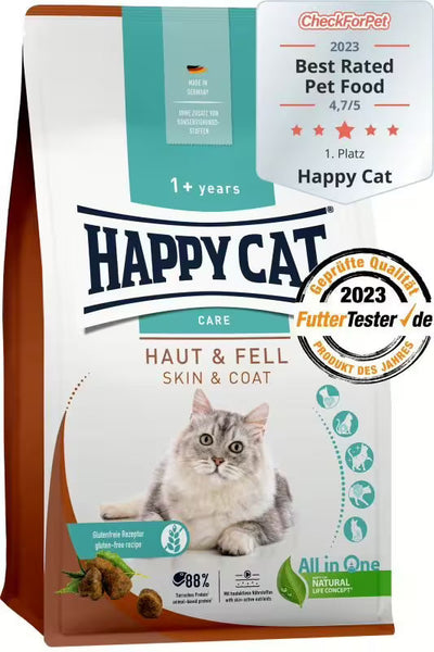 Храна за котки Happy Cat Care Skin & Coat с пилешко и сьомга за кожа и козина