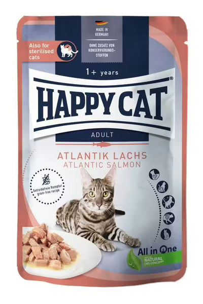 Пауч за котки Happy Cat Culinary Atlantic Salmon със сьомга в сос, без зърнени съставки