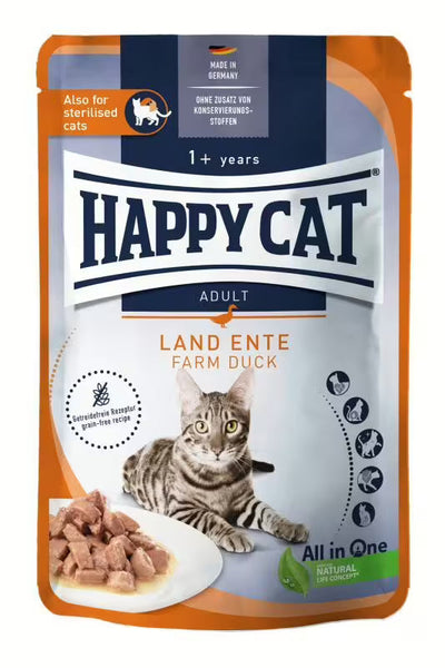 Пауч за котки Happy Cat Culinary Farm Duck с патешко месо в сос, без зърнени съставки