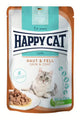 Пауч за котки Happy Cat Sensitive Skin & Coat за кожа и козина със сьомга, без зърнени съставки