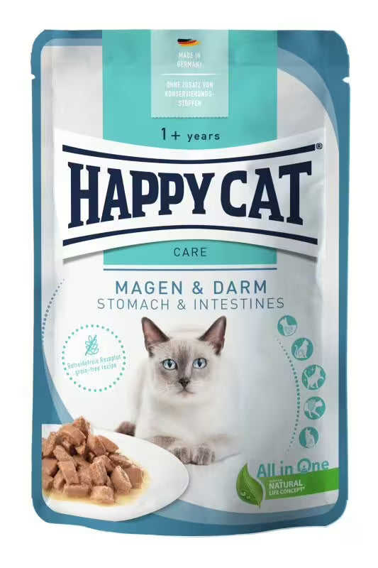 Пауч за котки Happy Cat Sensitive Stomach & Intestine за чувствително храносмилане, без зърнени съставки