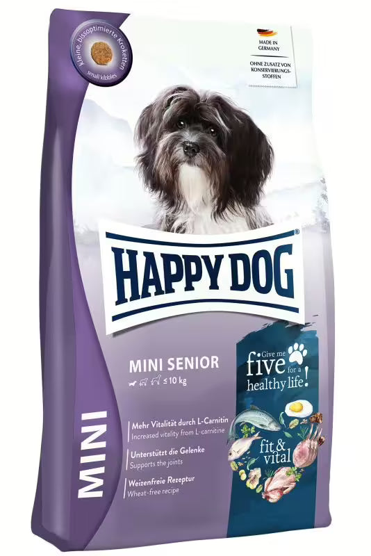 Храна за кучета Happy Dog Fit & Vital Mini Senior със сьомга, агнешко и пилешко