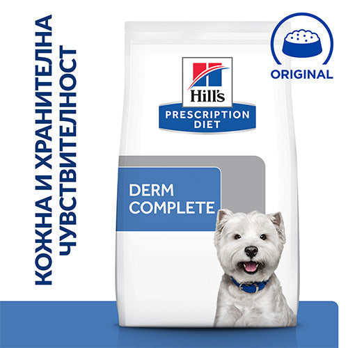 Hill`s Prescription Diet Derm Complete Mini Лечебна суха храна за кучета с хранителни алергии - снимка 2 от 10
