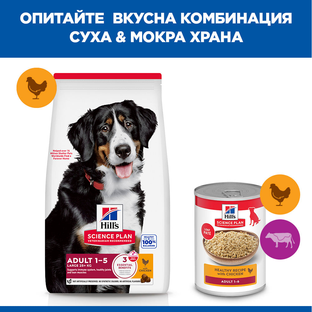 Hill's Science Plan Large Breed Adult с пилешко – комбинация суха и мокра храна