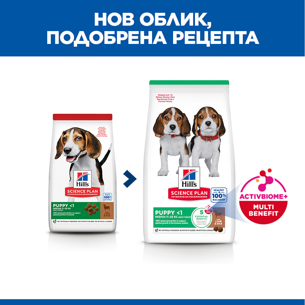 Hill's Science Plan Puppy Medium с агнешко & ориз – нов облик и подобрена рецепта