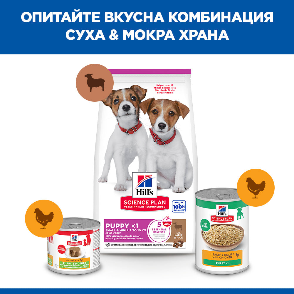 Hill's Science Plan Puppy Small & Mini с агнешко и ориз – комбинация суха и мокра храна