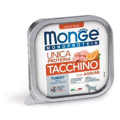 Терин Monge Fruit Pate с пуешко и цитрусови плодове за кучета (Grain Free) – опаковка