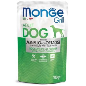 Пауч хапки за кучета Monge Grill Chunkies Adult, с агнешко и зеленчуци