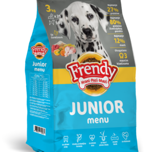 Frendy Junior Menu е пълноценна храна за кученца от всички породи във фазата на кърмене и до края на растежа.